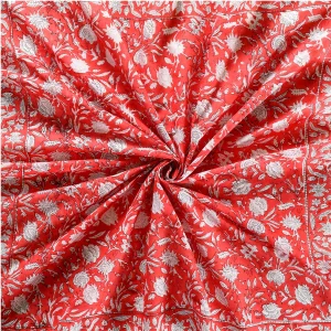 Red Floral Print Women Neck Wraps Cotton Scarf - Image 3