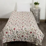 Red Floral Printed Twin Reversible Quilt Cotton Bedspread