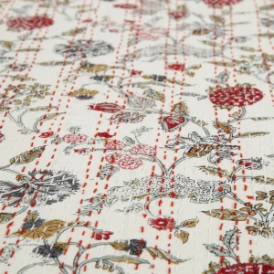 Red Floral Printed Twin Reversible Quilt Cotton Bedspread - Image 3