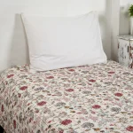 Red Floral Printed Twin Reversible Quilt Cotton Bedspread - Image 2