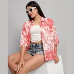 Red Forest Printed Cotton Oversized Shirt