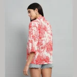Red Forest Printed Cotton Oversized Shirt - Image 9