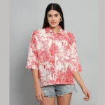 Red Forest Printed Cotton Oversized Shirt - Image 2