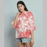 Red Forest Printed Cotton Oversized Shirt - Image 3