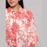 Red Forest Printed Cotton Oversized Shirt - Image 8