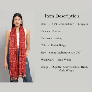 Red Jaipuri Bandhej Printed Chinon Dupatta - Image 7