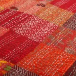Red Patchwork Silk Fabric Single Size Kantha Quilt - Image 4