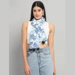Sanganer Hand Block Print Cotton Scarf Blue Floral - Image 3