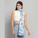 Sanganer Hand Block Print Cotton Scarf Blue Floral