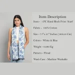 Sanganer Hand Block Print Cotton Scarf Blue Floral - Image 7