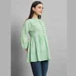 Sea Green Paisley Print Cotton Kurta Style Tops For Women's - Image 4