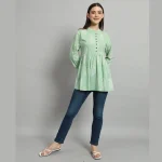 Sea Green Paisley Print Cotton Kurta Style Tops For Women's - Image 6