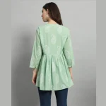 Sea Green Paisley Print Cotton Kurta Style Tops For Women's - Image 7