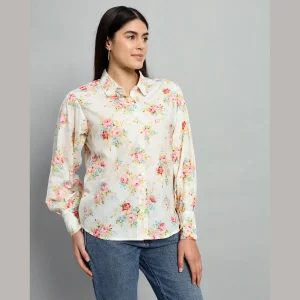 Stylish Long Puff Sleeve Shirts For Women's Floral Printed - Image 3