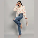 Stylish Long Puff Sleeve Shirts For Women's Floral Printed - Image 5
