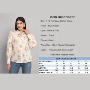 Stylish Long Puff Sleeve Shirts For Women's Floral Printed - Image 7