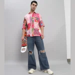 Summer Short Sleeve Oversized Shirt Pink Patchwork