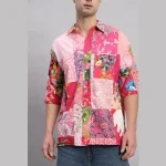 Summer Short Sleeve Oversized Shirt Pink Patchwork - Image 4