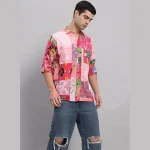 Summer Short Sleeve Oversized Shirt Pink Patchwork - Image 5