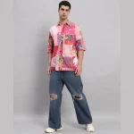 Summer Short Sleeve Oversized Shirt Pink Patchwork - Image 3