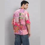 Summer Short Sleeve Oversized Shirt Pink Patchwork - Image 7