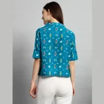 Teal Green Ikat Print Short Shirts For Women's - Image 7