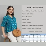 Teal Green Ikat Print Short Shirts For Women's - Image 8