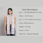Traditional Hand Block Print Cotton Scarf/Dupatta - Image 7