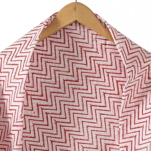 Traditional Hand Block Print Scarf White & Red Zigzag Scarves - Image 3