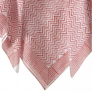 Traditional Hand Block Print Scarf White & Red Zigzag Scarves - Image 4