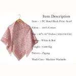 Traditional Hand Block Print Scarf White & Red Zigzag Scarves - Image 7