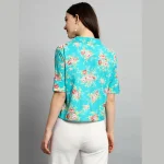 Turquoise Casual Crop Tops Women Cotton Shirts - Image 7