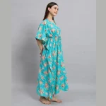 Turquoise Floral Print Cotton Kaftan For Women's - Image 4