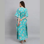 Turquoise Floral Print Cotton Kaftan For Women's - Image 6