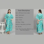 Turquoise Floral Print Cotton Kaftan For Women's - Image 7