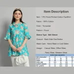 Turquoise Floral Print Cotton Tops For Women's - Image 8