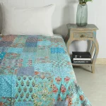 Turquoise Patchwork Kantha Quilt Twin Size Bedspread - Image 2