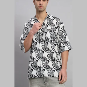 White And Black Zebra Print Loose Shirts For Men's - Image 9