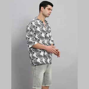 White And Black Zebra Print Loose Shirts For Men's - Image 3