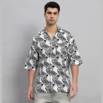 White And Black Zebra Print Loose Shirts For Men's - Image 2