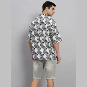 White And Black Zebra Print Loose Shirts For Men's - Image 8