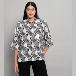 White and Black Zebra Printed Cotton Oversized Shirt - Image 2