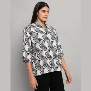 White and Black Zebra Printed Cotton Oversized Shirt - Image 4
