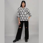 White and Black Zebra Printed Cotton Oversized Shirt - Image 3