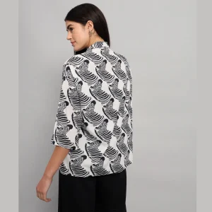White and Black Zebra Printed Cotton Oversized Shirt - Image 9