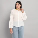 White Bishop Sleeve Button Up Cotton Shirts - Image 2