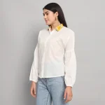 White Bishop Sleeve Button Up Cotton Shirts - Image 3
