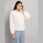 White Bishop Sleeve Button Up Cotton Shirts - Image 4