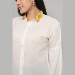 White Bishop Sleeve Button Up Cotton Shirts - Image 5
