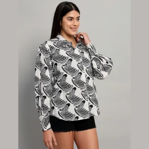 White & Black Zebra Printed Button Down Shirts - Image 4